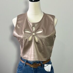 Elegant Cutout Faux Leather Top